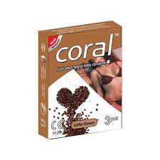 Coral Condom Coffee Flavor Lubricated Natural Latex 3s Pack